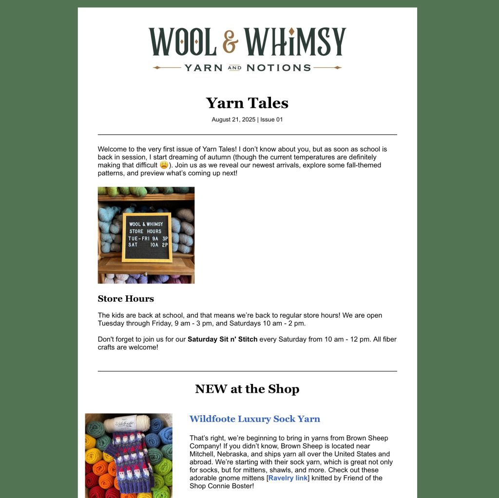 Preview of Yarn Tales newsletter