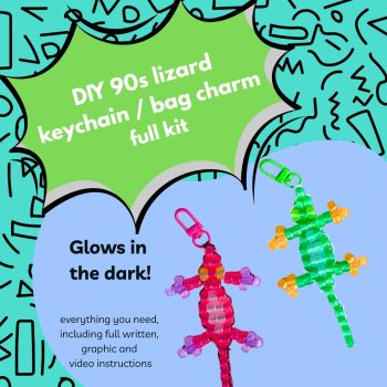 DIY Craft Kit 90s Lizard Keychain Bag Charm GLOW in the DARK